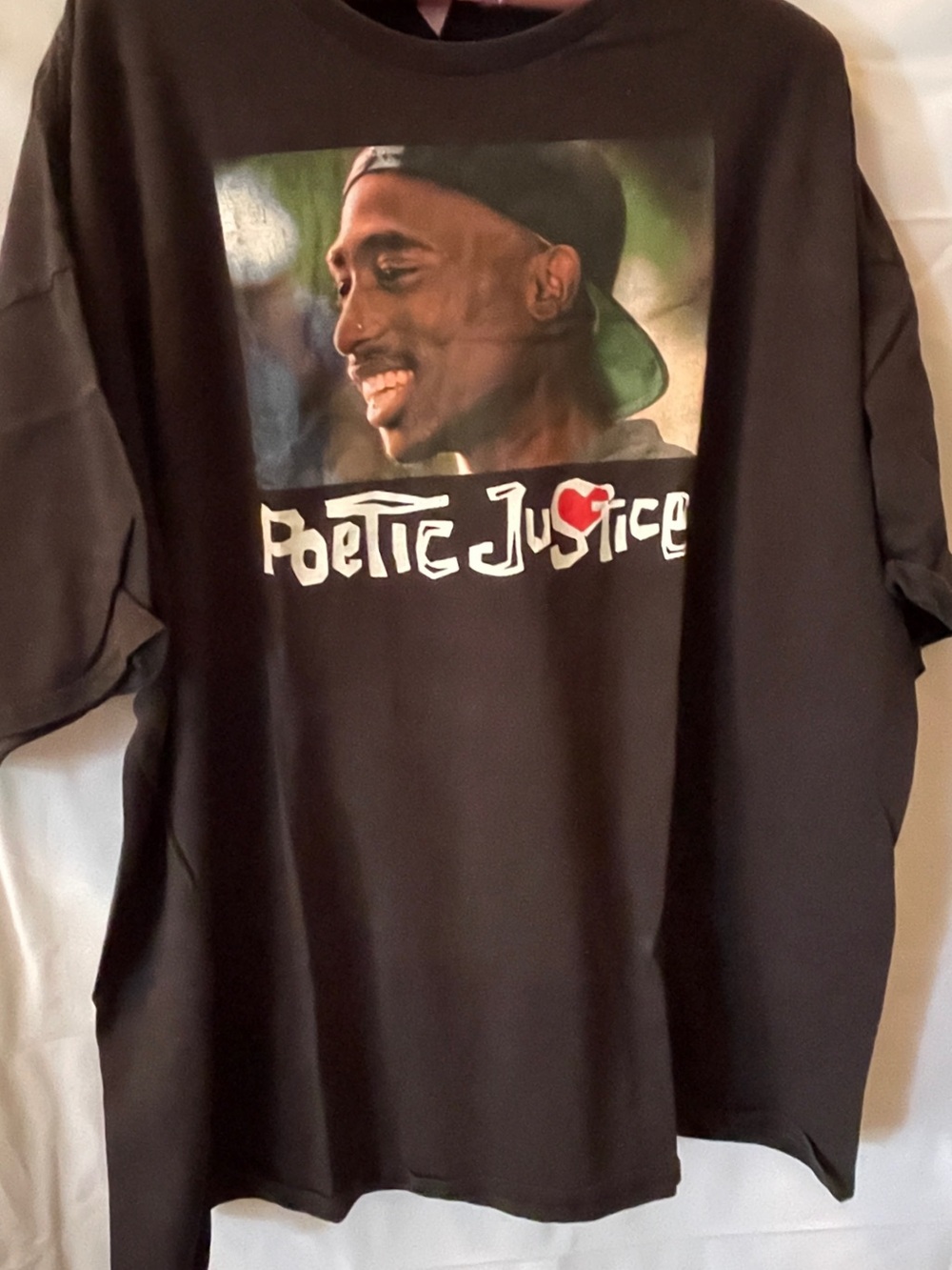 Black Poetic Justice Graphic Tee with Red Heart Accent 3X